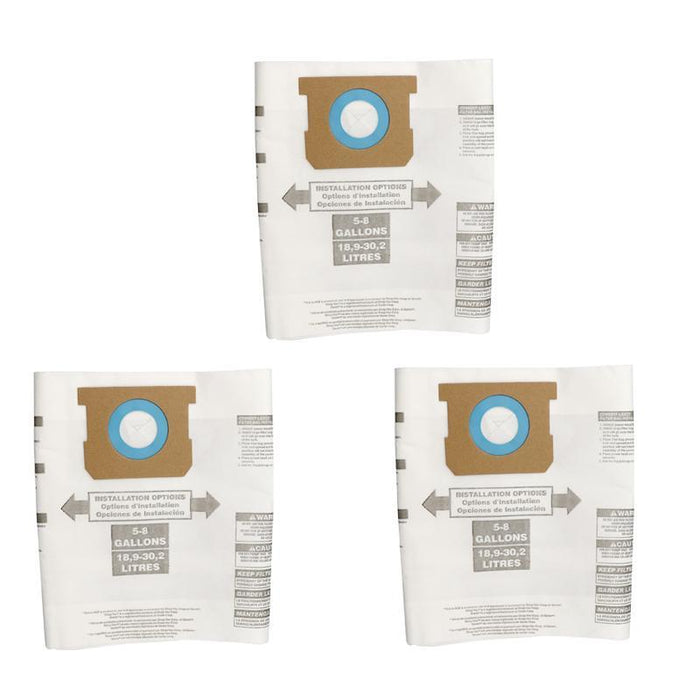 3-Pack Dust Bags For 5-8 Gallon Vacuums Replacement Parts