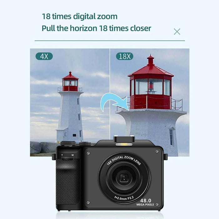 3.0 Inch 4K Hd 18X Zoom Selfie Camera With Wifi & Stabilization Black