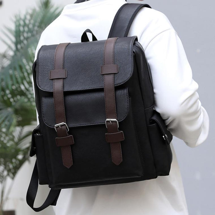 Large Capacity Pu Leather Laptop Backpack For Travel & School