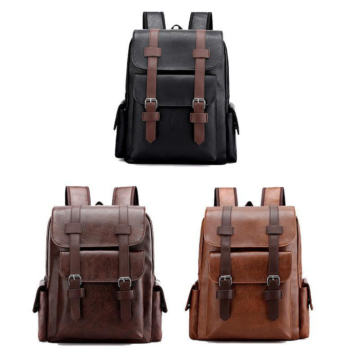 Large Capacity Pu Leather Laptop Backpack For Travel & School