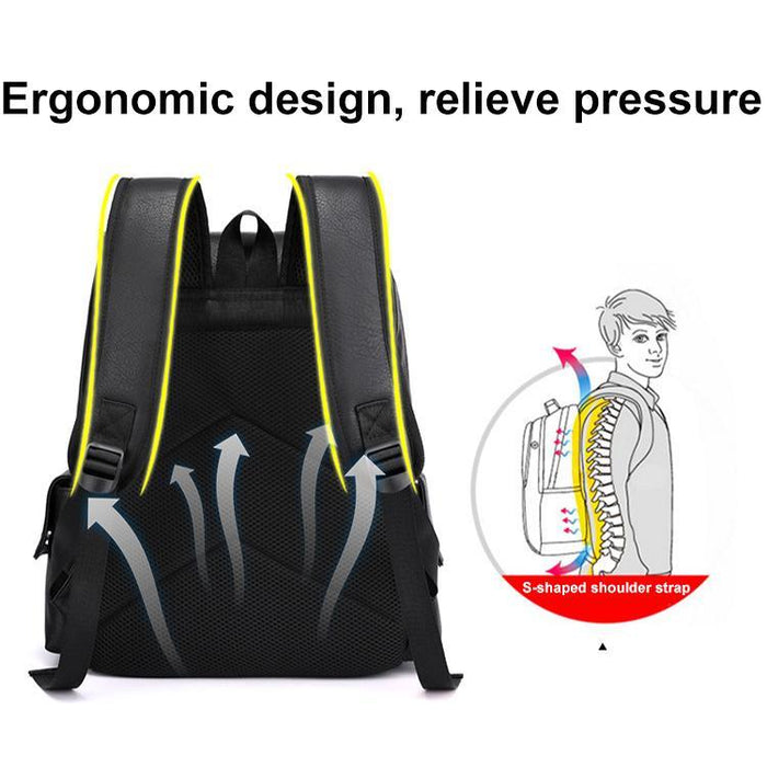 Large Capacity Pu Leather Laptop Backpack For Travel & School