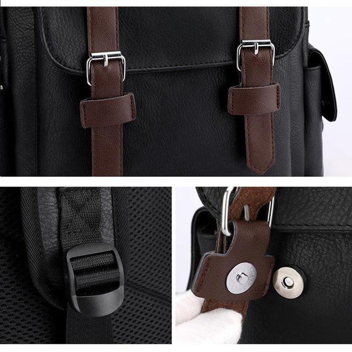 Large Capacity Pu Leather Laptop Backpack For Travel & School