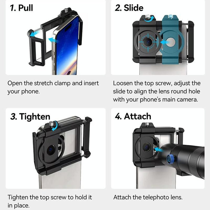 30X 720Mm Phone Telephoto Lens With Tripod Kit Black