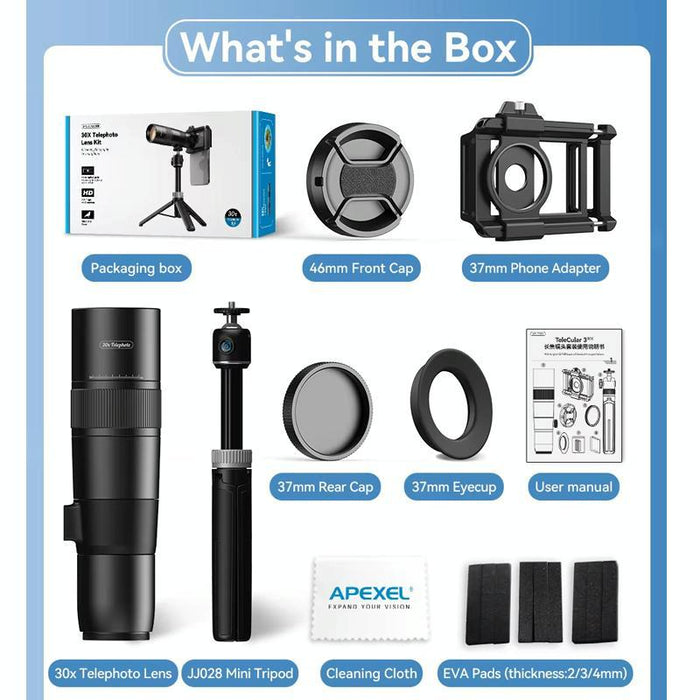 30X 720Mm Phone Telephoto Lens With Tripod Kit Black