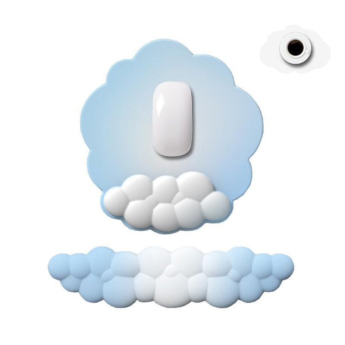 3 Piece Cloudy Gradient Memory Foam Wrist & Mouse Pad Set Blue+Gray