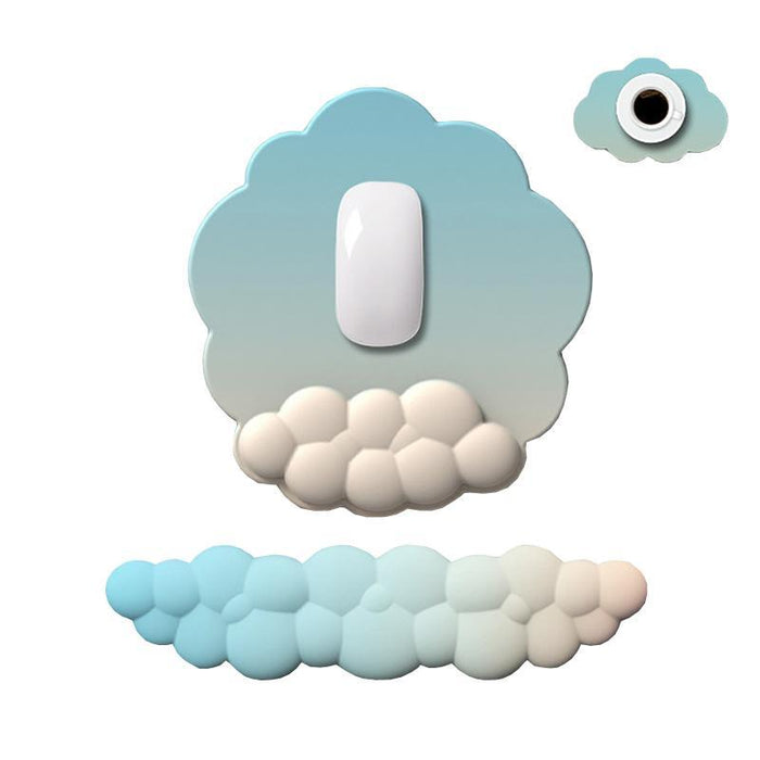 3 Piece Cloudy Gradient Memory Foam Wrist & Mouse Pad Set Blue+Gray