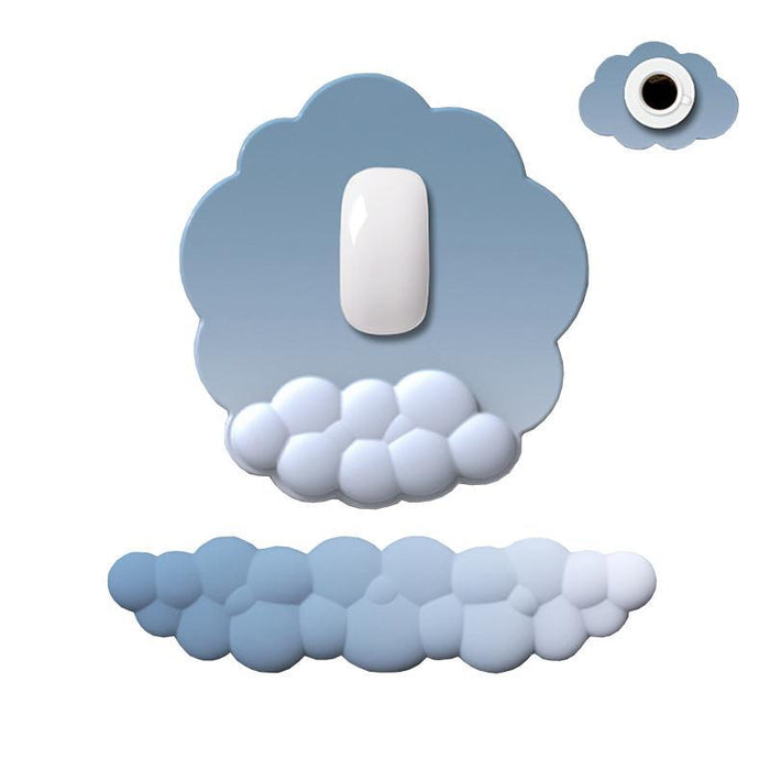 3 Piece Cloudy Gradient Memory Foam Wrist & Mouse Pad Set Blue+Gray