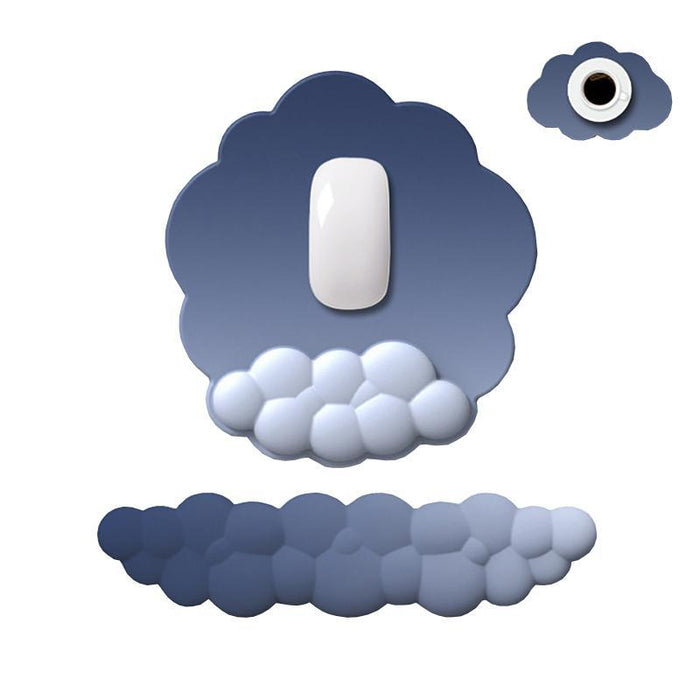 3 Piece Cloudy Gradient Memory Foam Wrist & Mouse Pad Set Blue+Gray