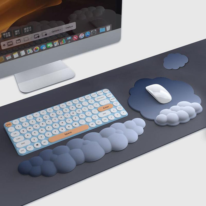 3 Piece Cloudy Gradient Memory Foam Wrist & Mouse Pad Set Blue+Gray