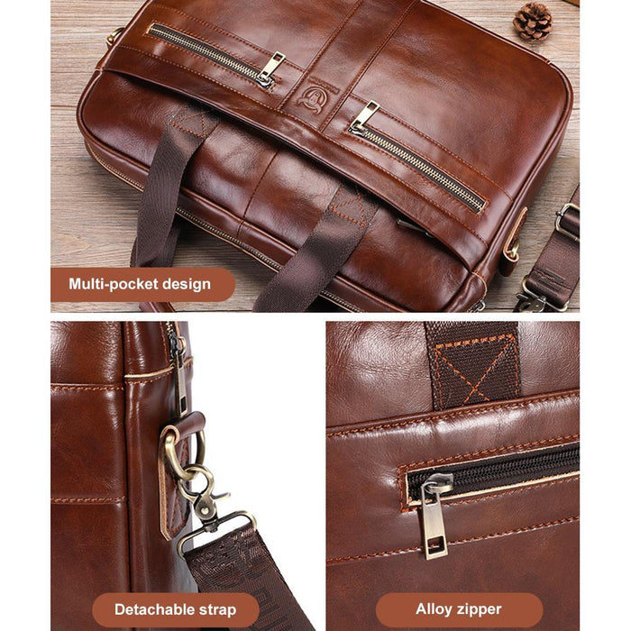 Large Capacity Retro Cowhide Briefcase