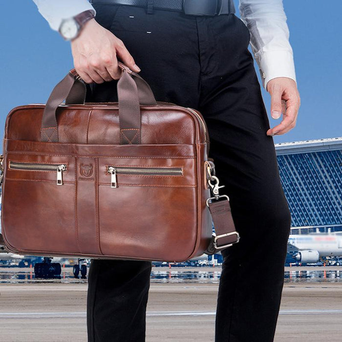 Large Capacity Retro Cowhide Briefcase