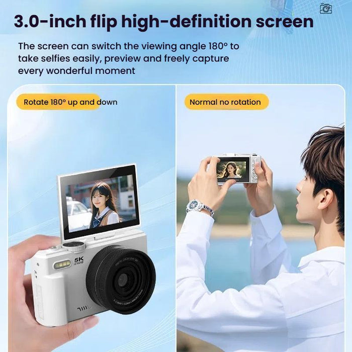 5K Hd Camera With 18X Zoom & Wifi Flip Screen