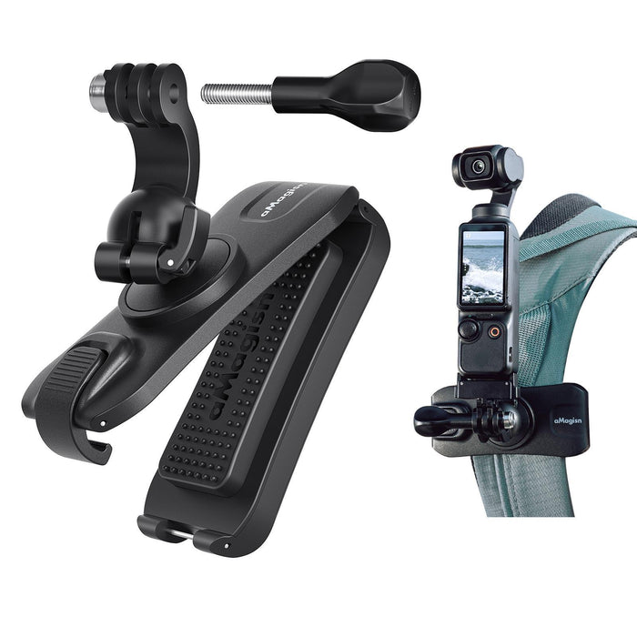 360-Degree Rotation Ball Head Backpack Clip For Camera & Smartphone Black