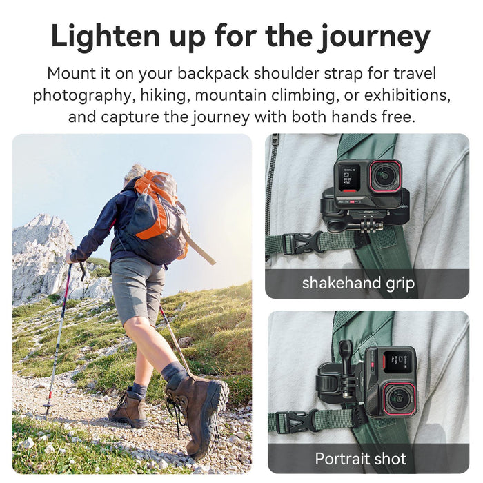 360-Degree Rotation Ball Head Backpack Clip For Camera & Smartphone Black