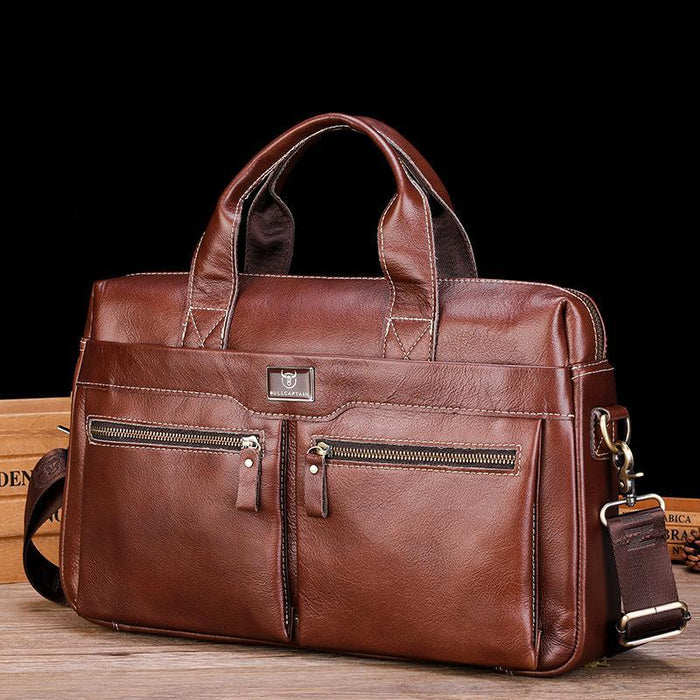 Large Capacity Retro Cowhide Briefcase