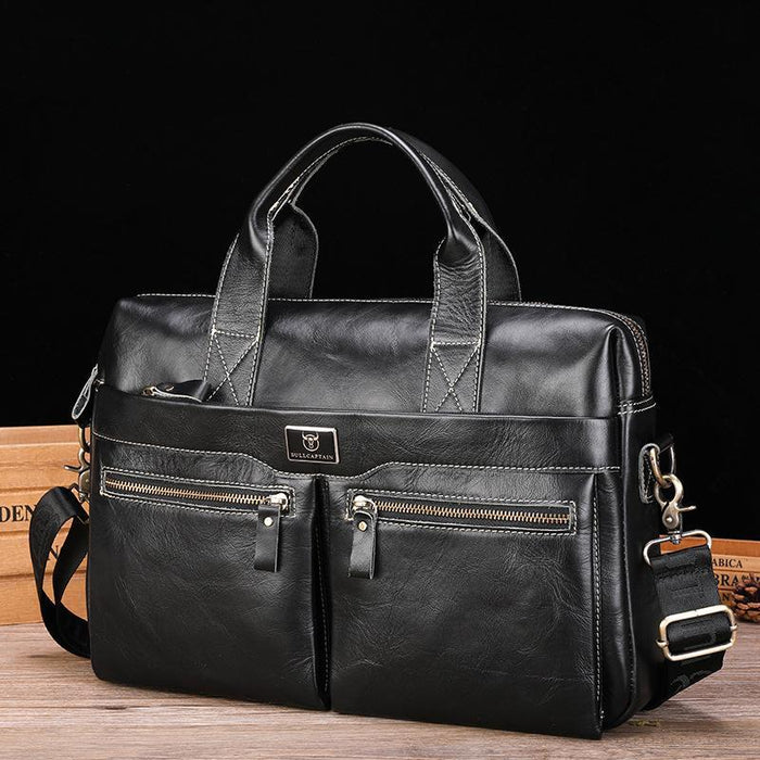Large Capacity Retro Cowhide Briefcase