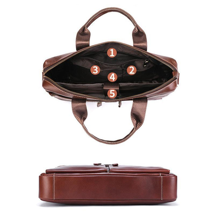 Large Capacity Retro Cowhide Briefcase