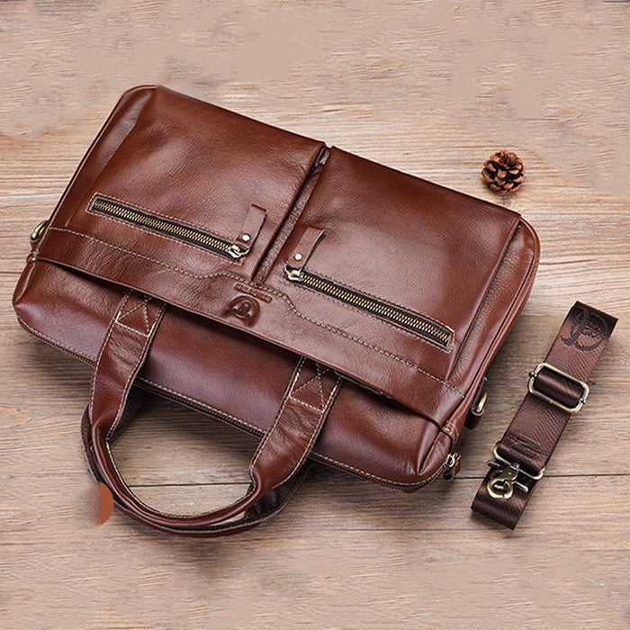 Large Capacity Retro Cowhide Briefcase