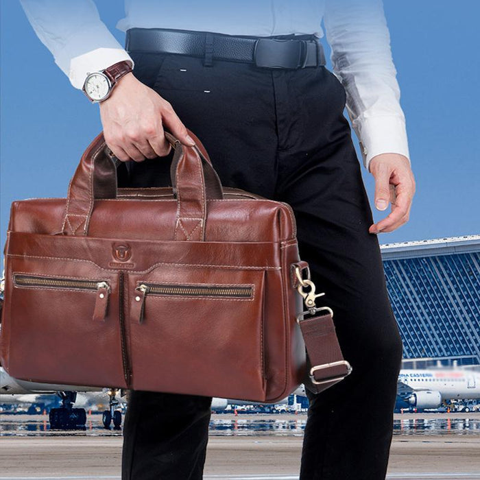 Large Capacity Retro Cowhide Briefcase