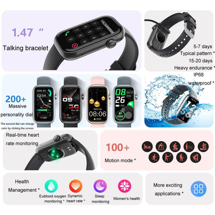 1.47 Inch Tft Screen Smart Wristband Support Bluetooth Calling / Oxygen Detection / Sleep Detection / Heart Rate Detection