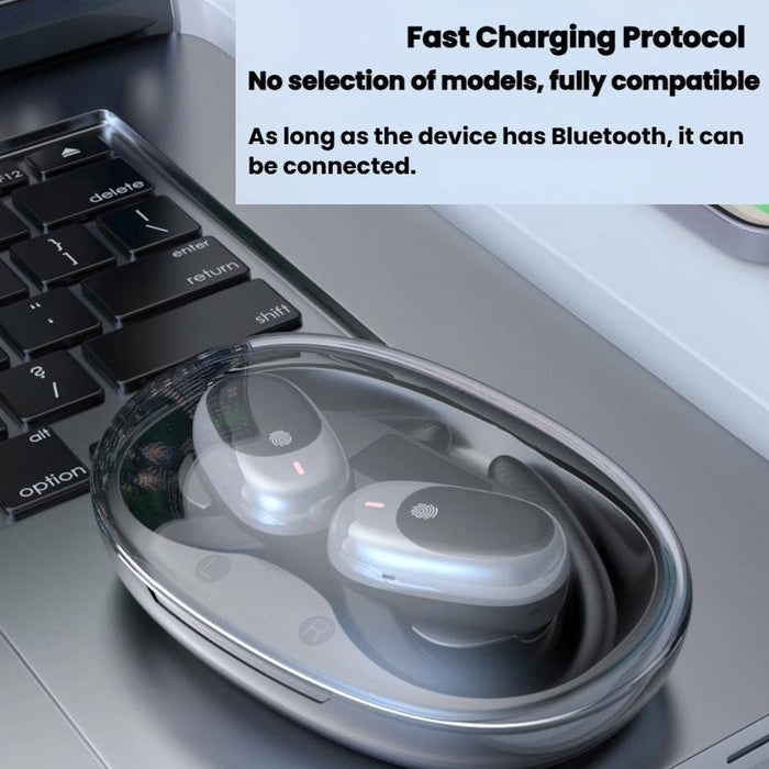 Air Conduction Bluetooth Earphones With Transparent Digital Display Case