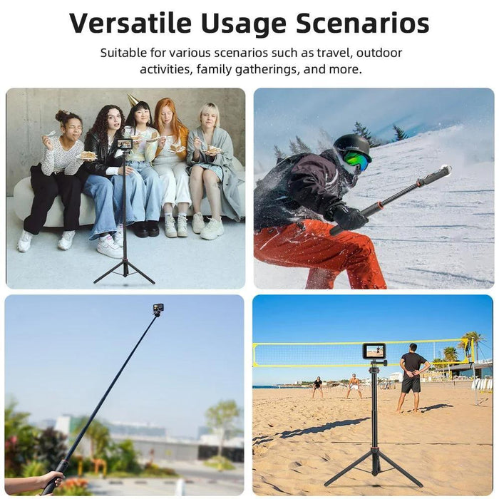 1.63M Magnetic Quick-Release Tripod Selfie Stick For Action Cameras For Vlogging Outdoor Sports Black