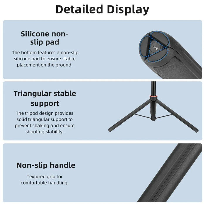 1.63M Magnetic Quick-Release Tripod Selfie Stick For Action Cameras For Vlogging Outdoor Sports Black