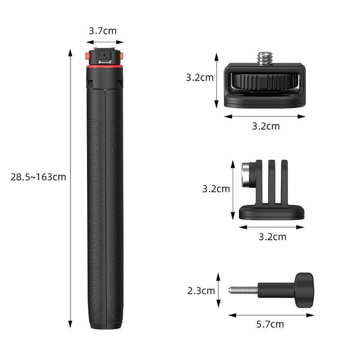 1.63M Magnetic Quick-Release Tripod Selfie Stick For Action Cameras For Vlogging Outdoor Sports Black