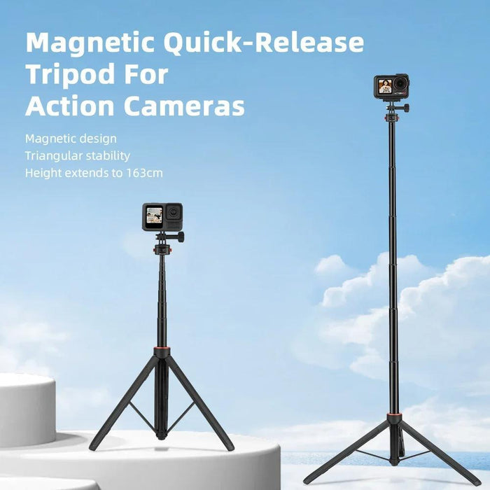 1.63M Magnetic Quick-Release Tripod Selfie Stick For Action Cameras For Vlogging Outdoor Sports Black