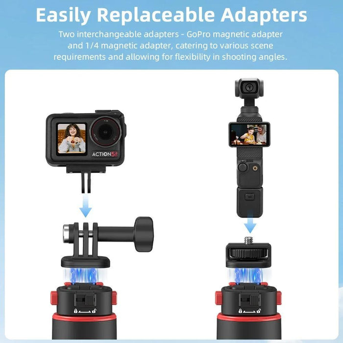 1.63M Magnetic Quick-Release Tripod Selfie Stick For Action Cameras For Vlogging Outdoor Sports Black