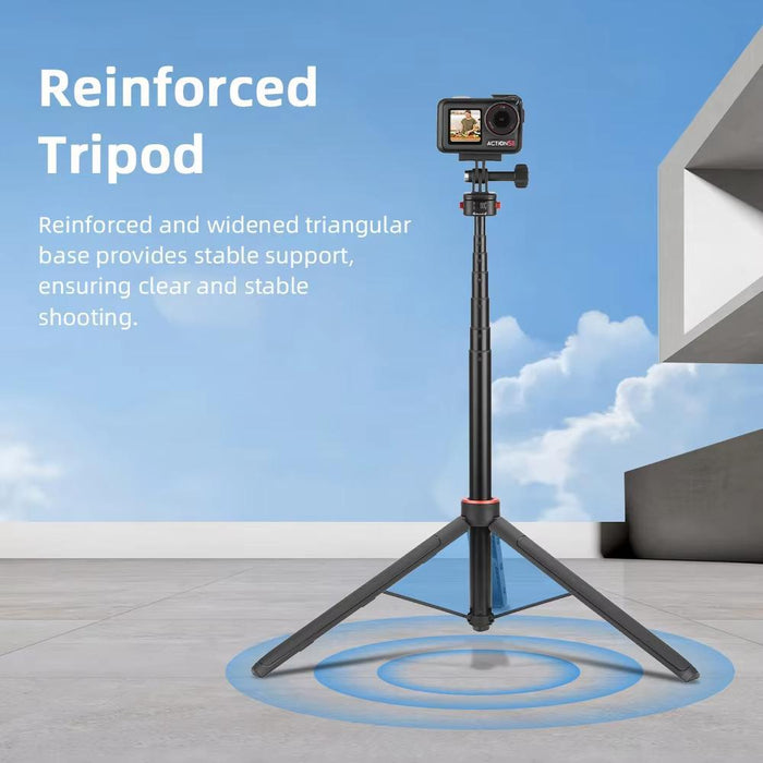 1.63M Magnetic Quick-Release Tripod Selfie Stick For Action Cameras For Vlogging Outdoor Sports Black