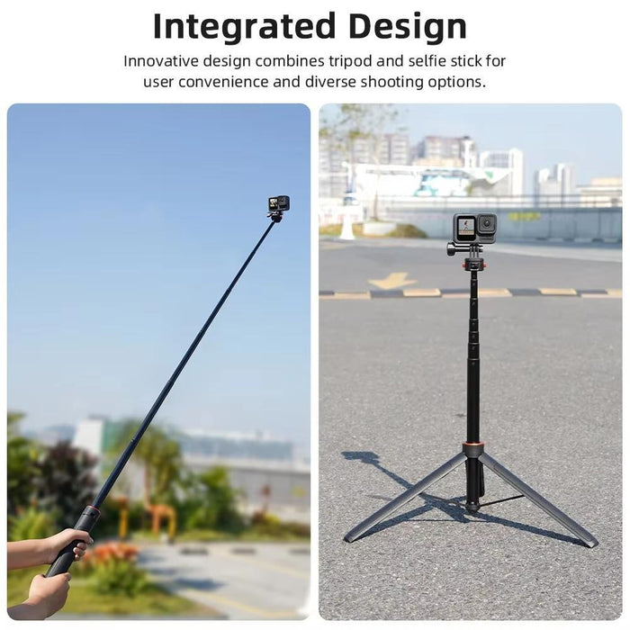 1.63M Magnetic Quick-Release Tripod Selfie Stick For Action Cameras For Vlogging Outdoor Sports Black