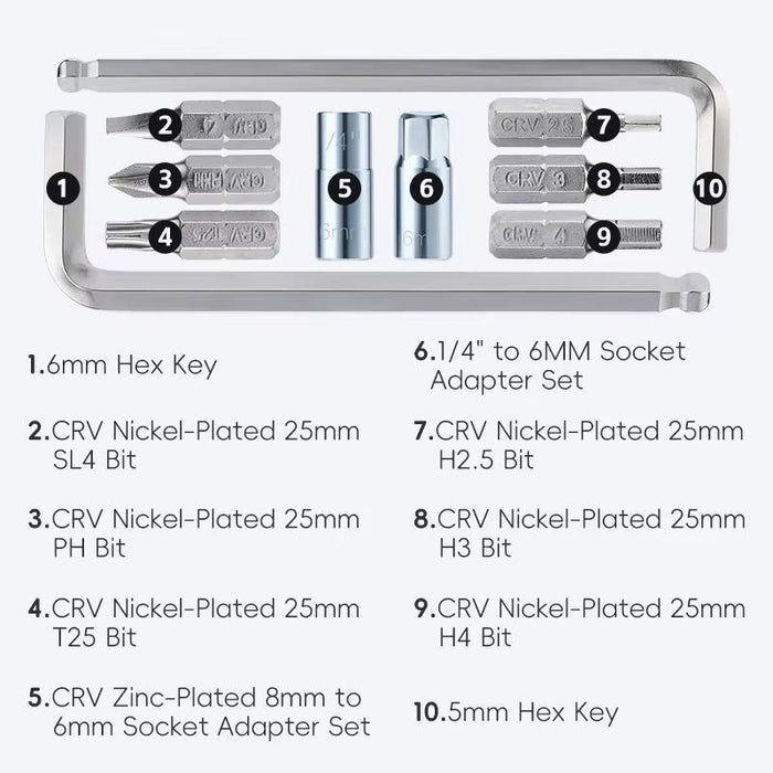 10-In-1 Bike Repair Tool Kit With Hex Keys Socket Set And Bits