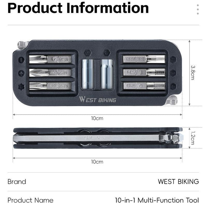 10-In-1 Bike Repair Tool Kit With Hex Keys Socket Set And Bits