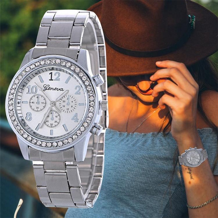 Women Alloy Diamond Stainless Steel Belt Watch