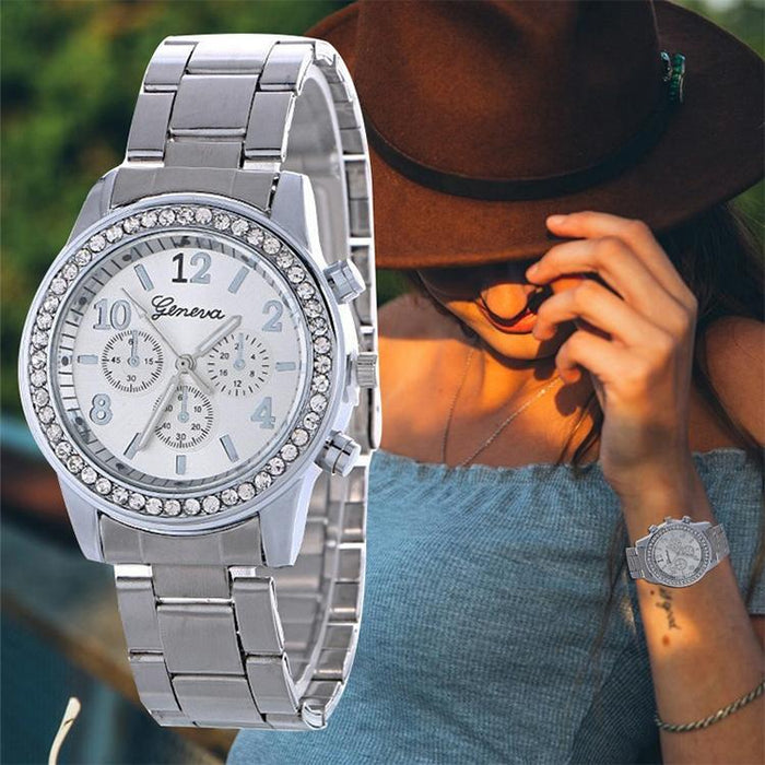 Women Alloy Diamond Stainless Steel Belt Watch