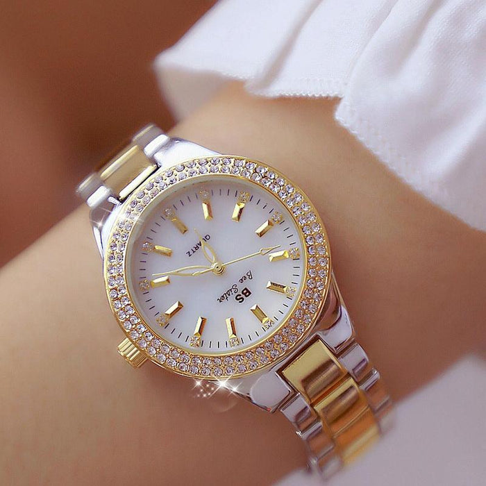 Fa1258 Women Round Case Diamond Alloy Strap Watch
