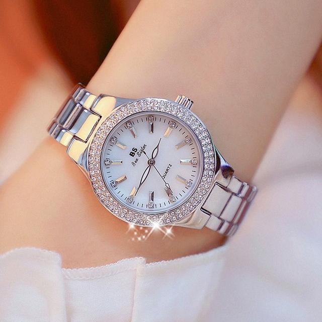 Fa1258 Women Round Case Diamond Alloy Strap Watch
