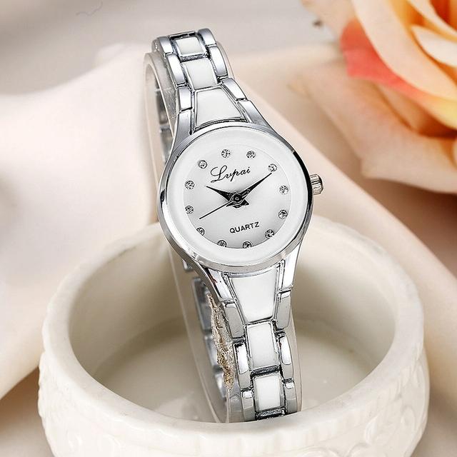 Round Dial Two-Colour Stainless Steel Strap Bracelet Quartz Watch For Women