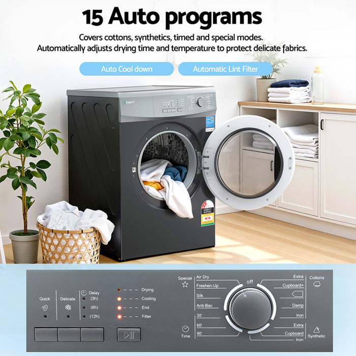 7Kg Tumble Dryer Vented 15 Auto Programs Grey