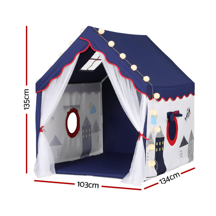 Kids Play Tent Playhouse Castle With Floor Mat String Ball Light 134X103cm