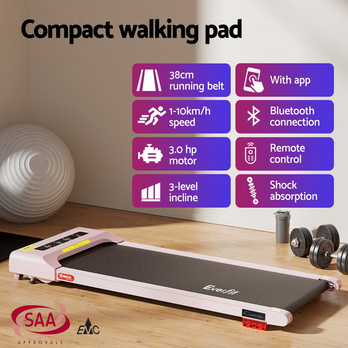 Treadmill Electric Walking Pad Incline Under Desk Home Gym 380Mm Pink