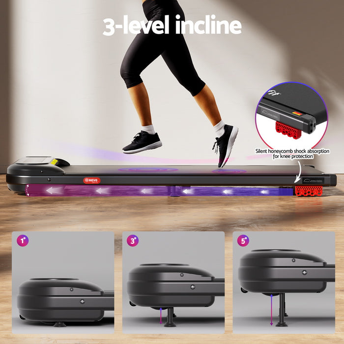 Treadmill Electric Walking Pad With Incline Under Desk Home Gym Black