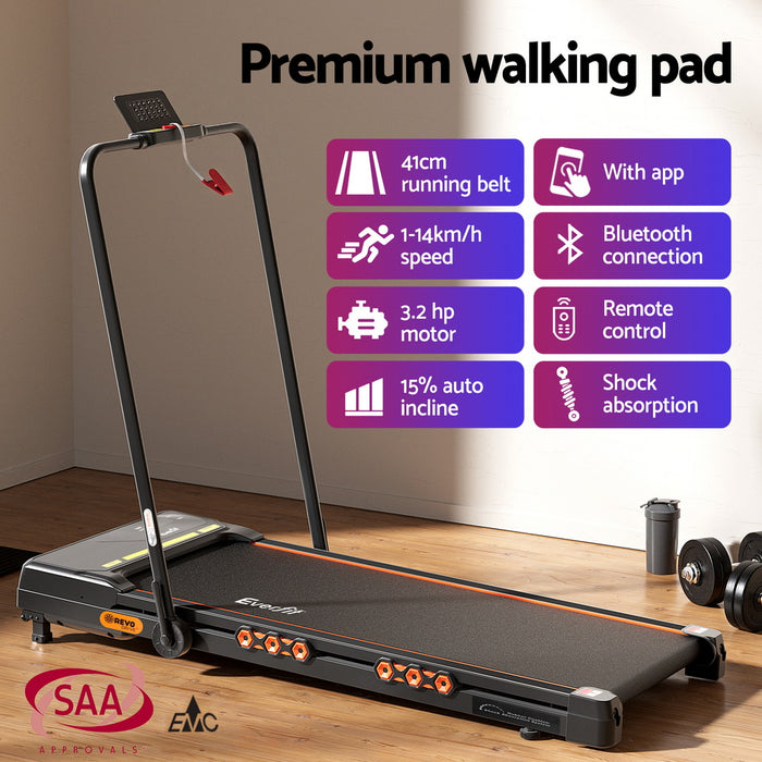 Treadmill Electric Walking Pad Auto Incline Foldable For Home Gym Black