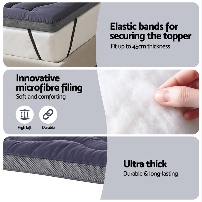 5cm Mattress Topper Pillowtop Toppers Bamboo Charcoal Single