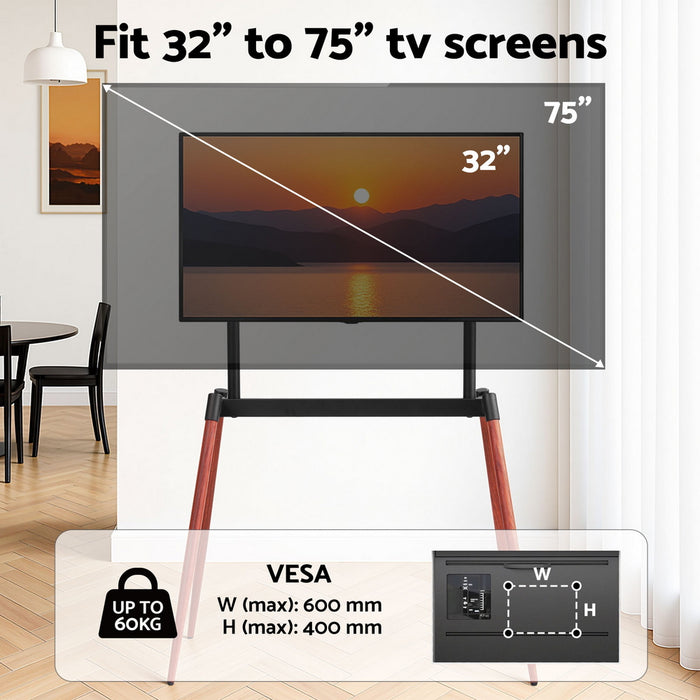 Tv Stand 32-75 Inch Led Lcd Screen Wooden Floor Easel Height Adjustable