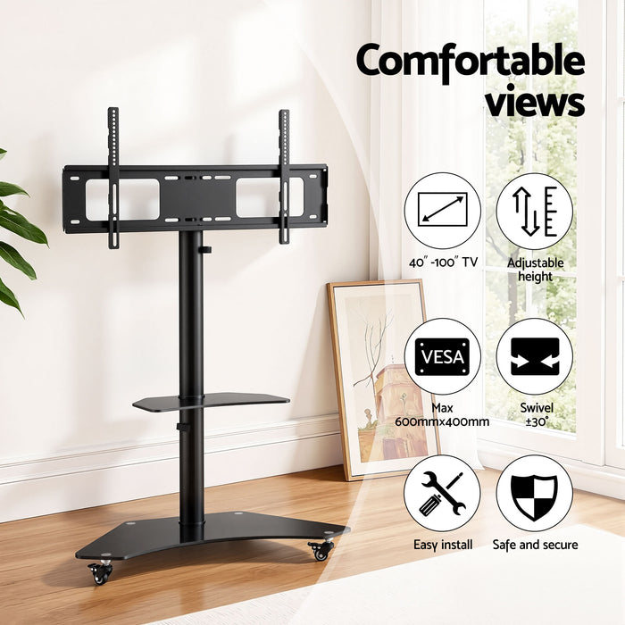 40-100" Tv Stand Mount Bracket Universal Adjustable Height With Wheels