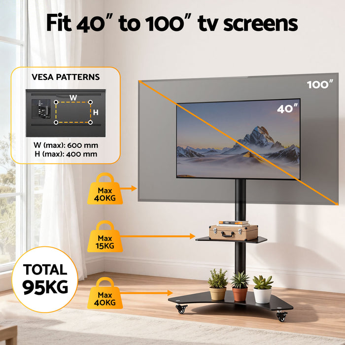 40-100" Tv Stand Mount Bracket Universal Adjustable Height With Wheels