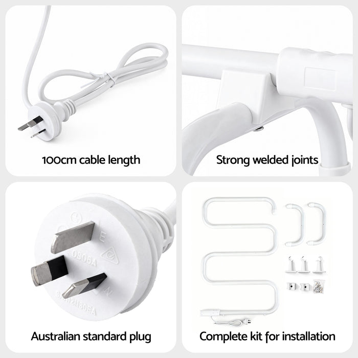 Heated Towel Rail Freestanding Wall Mounted S-Shape Electric Warmer Rack