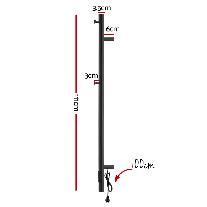 Heated Towel Rail With Timer Vertical Electric Heater Warmer Rack Black